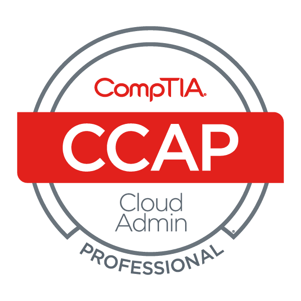 CompTIA CCAP Cloud Admin Professional certification badge with red banner and grey circular border.
